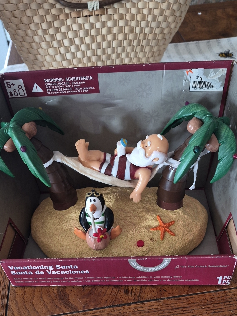Kurt Adler Beach Vacation Santa and Penguin Figurine - Red, White & Green